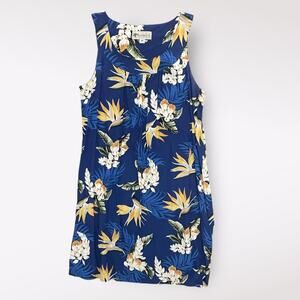 Sandwich Isle Vintage Floral Hawaiian Mini Dress Size Medium Blue Beachy
